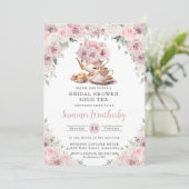 Invitation Tea de Fête des mariées florale blanc rose roux (Debout devant)