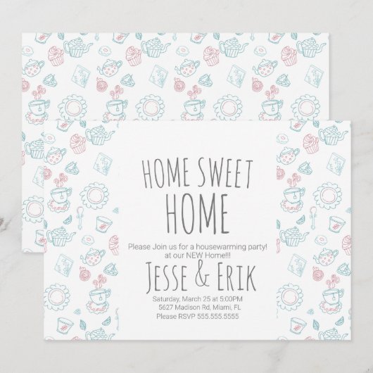 Invitation Tea Doodles moderne Fête de réchauffement de la ma (Devant / Derrière)