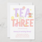 Invitation Tea For Three Birthday Pink Pastel Tea Party (Devant)
