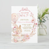 Invitation Tea for Two 2nd Birthday Bunny Spring Pink  (Debout devant)