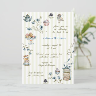 Invitation Tea Garden Floral Watercolor Bridal Shower