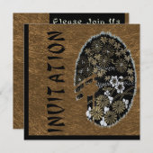 Invitation Tea Garden Party Gold and Black (Devant / Derrière)