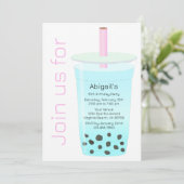Invitation Tea moderne tendance rose et bleu Boba Anniversair (Debout devant)