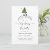 Invitation Tea Party à Baby shower floral violet poussiéreux (Debout devant)