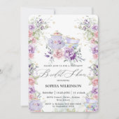 Invitation Tea Party à Fête des mariées florale violet rose v (Devant)