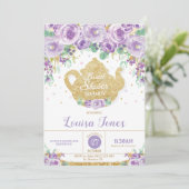 Invitation Tea Party à la Fête de l'mariée florale violette (Debout devant)