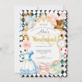Invitation Tea party Alice au pays des merveilles rose fille  (Devant)