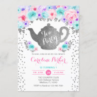Tea Party Anniversaire - Argent Blanc Turquoise Ro