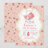 Invitation Tea Party Anniversaire. Baby shower Tea Party (Devant / Derrière)