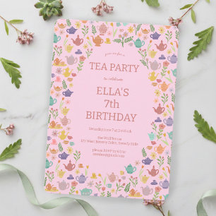 Invitation Tea Party Anniversaire Cute Custom coloré Floral