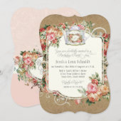 Invitation Tea Party Anniversaire de la fête de l'or Floral (Devant / Derrière)
