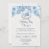 Invitation Tea Party Anniversaire Dusty Bleu Blanc Floral Tea (Devant)