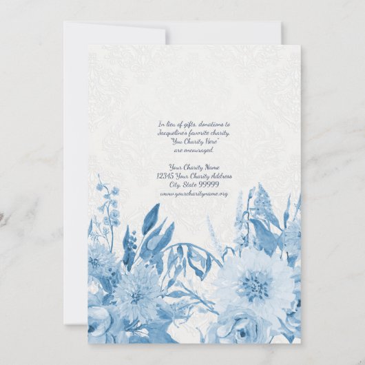 Invitation Tea Party Anniversaire Dusty Bleu Blanc Floral Tea (Dos)