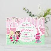 Invitation Tea Party Anniversaire / Fille / Pink Turquoise (Debout devant)