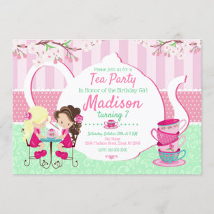 Invitation Tea Party Anniversaire / Fille / Pink Turquoise