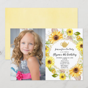 Invitation Tea party anniversaire fleuri de tournesol blanc j