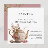 Invitation Tea Party | Anniversaire floral | Tout âge (Devant / Derrière)