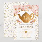 Invitation Tea Party Anniversaire - Gold White (Devant / Derrière)