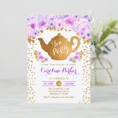 Invitation Tea Party Anniversaire - Gold White Purple (Debout devant)