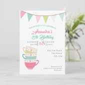 Invitation Tea Party Anniversaire Personnalisé couleur (Debout devant)