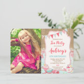 Invitation Tea party anniversaire photo shabby chic burlap gi (Debout devant)