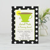 Invitation Tea Party Anniversaire - Polka Dot & Green (Debout devant)