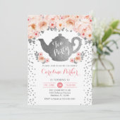 Invitation Tea Party Anniversaire - Silver White Pink (Debout devant)