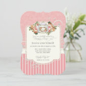 Invitation Tea Party Aquarelle Rose élégante fête d'anniversa (Debout devant)