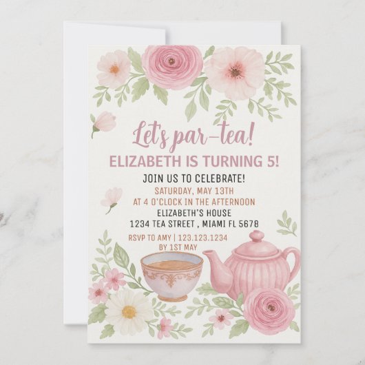 Invitation Tea Party avec Floral et Teacup Design (Devant)