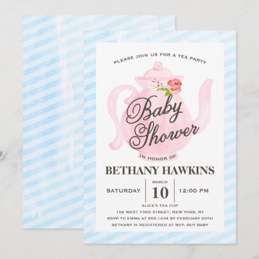Invitation Tea Party baby shower | Baby shower (Devant / Derrière)