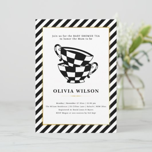 Invitation Tea Party Baby shower classique (Debout devant)