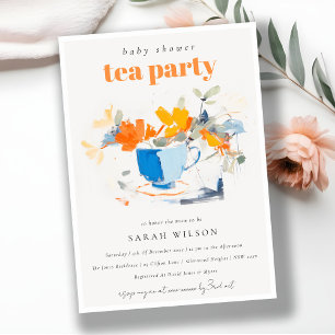 Invitation Tea Party Baby shower de la coupe Florale moderne
