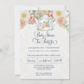 Invitation Tea Party Baby shower Dusty Blue Blush Pink Teapot (Devant)