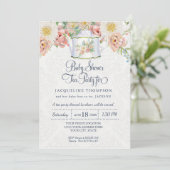Invitation Tea Party Baby shower Dusty Blue Blush Pink Teapot (Debout devant)