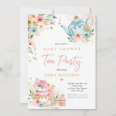 Invitation Tea Party Baby shower fille roses roses rose bébé  (Devant)