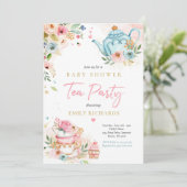 Invitation Tea Party Baby shower fille roses roses rose bébé  (Debout devant)