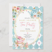Invitation Tea Party Baby shower fille roses roses rose bébé  (Devant)