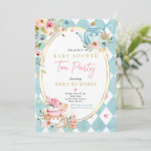 Invitation Tea Party Baby shower fille roses roses rose bébé (Debout devant)