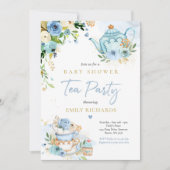 Invitation Tea Party Baby shower Garçon Rose bleu bébé brassa (Devant)