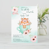 Invitation Tea party baby shower mignon bébé renard dans une (Debout devant)