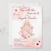 Invitation Tea party baby shower mignon lapin rose dans une t (Devant)