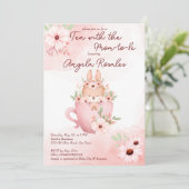 Invitation Tea party baby shower mignon lapin rose dans une t (Debout devant)