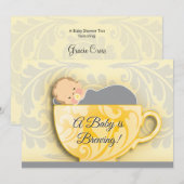 Invitation Tea Party Baby shower | Neutre entre les sexes (Devant / Derrière)