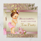 Invitation Tea Party Baby shower rose et Gold Pearl (Devant / Derrière)