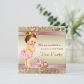 Invitation Tea Party Baby shower rose et Gold Pearl (Debout devant)