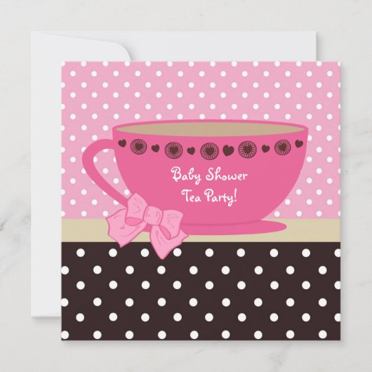 Invitation Tea Party Baby shower Rose Et Pois Brown (Devant)