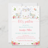 Invitation Tea Party Baby shower rose or Floral (Devant)