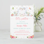 Invitation Tea Party Baby shower rose or Floral (Debout devant)