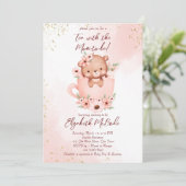 Invitation Tea party baby shower rose teint dans une tasse (Debout devant)