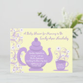 Invitation Tea Party Baby shower violet et jaune (Debout devant)